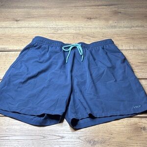 Huk Men's Navy Pursuit Volley Swim Trunks with Teal Accents Size Large